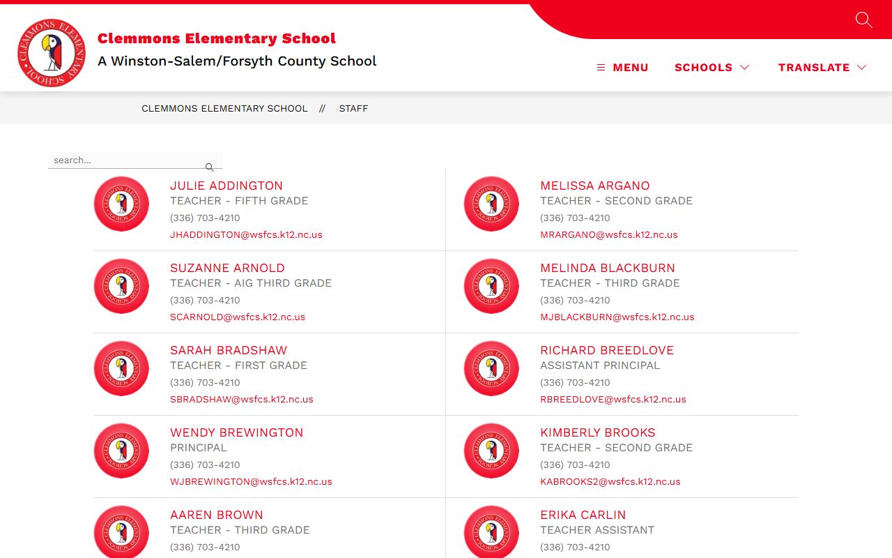 Clemmons phone directory Clemmons Elementary staff listing