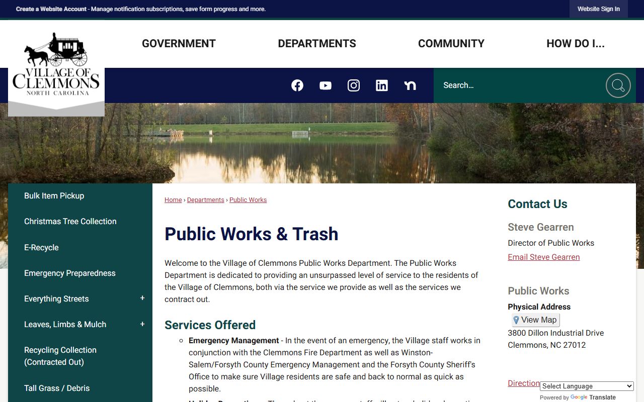 Clemmons phone directory Public Works contact page