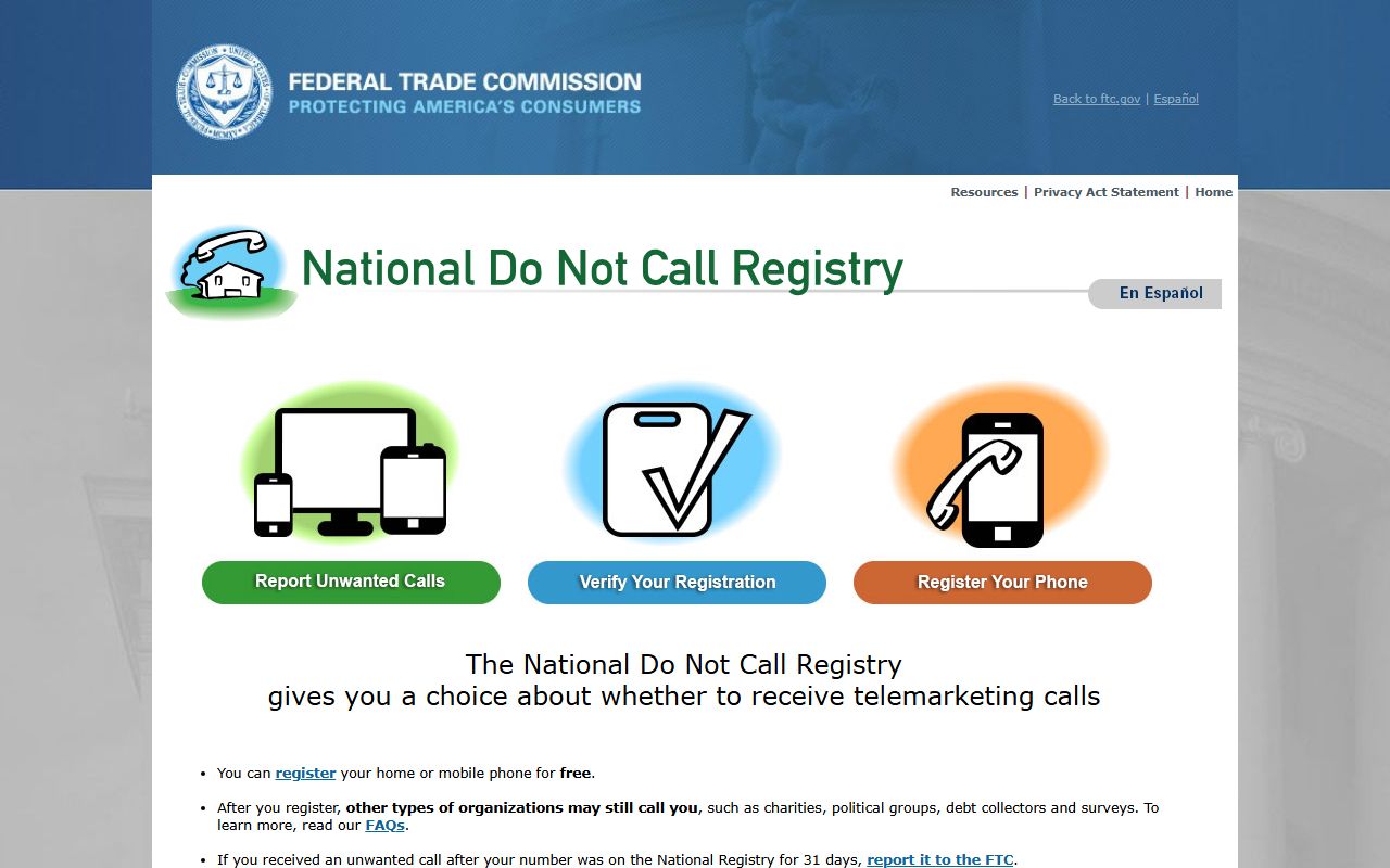 Clemmons phone codes National Do Not Call Registry source screen